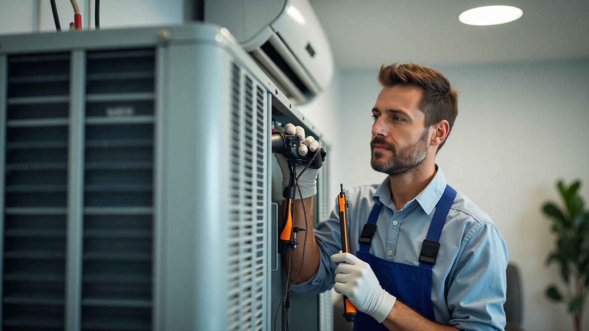 Professional HVAC technicians working on heating and cooling systems